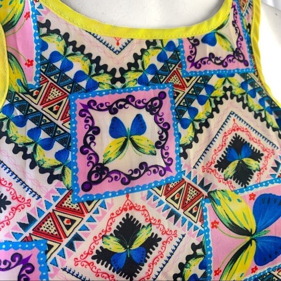 LULUMARI GEOMETRICAL BUTTERFLY TOP MULTICOLOUR TANK  TOP YELLOW BLUE CAMISOLE - Picture 9 of 15